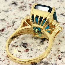 Load image into Gallery viewer, 9.85 Carats Natural Impressive London Blue Topaz and Diamond 14K Yellow Gold Ring