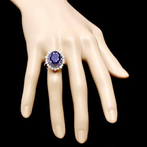 8.00ct Natural Blue Sapphire & Diamond 14k Solid White Gold Ring