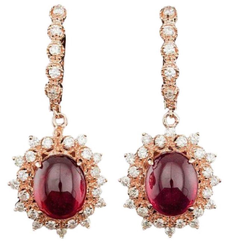 15.40Ct Natural Ruby and Diamond 14K Solid Rose Gold Earrings