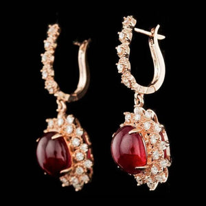 15.40Ct Natural Ruby and Diamond 14K Solid Rose Gold Earrings