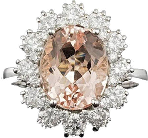 4.70 Carats Natural Morganite and Diamond 14K Solid White Gold Ring