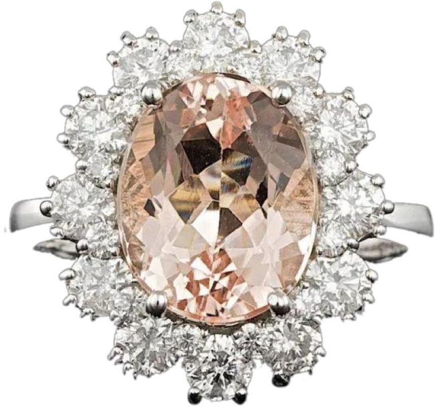 4.70 Carats Natural Morganite and Diamond 14K Solid White Gold Ring