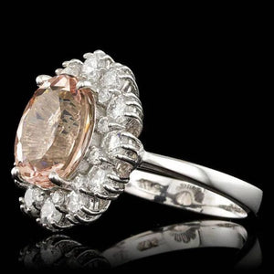 4.70 Carats Natural Morganite and Diamond 14K Solid White Gold Ring