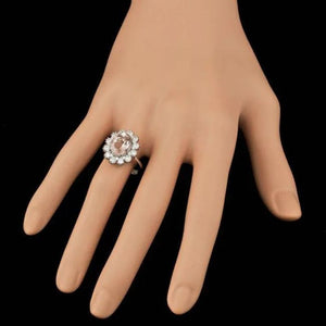 4.70 Carats Natural Morganite and Diamond 14K Solid White Gold Ring