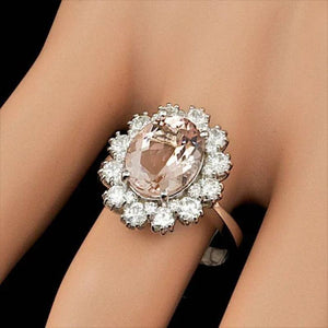4.70 Carats Natural Morganite and Diamond 14K Solid White Gold Ring