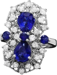 4.30 Carats Natural Blue Sapphire and Diamond 14K Solid White Gold Ring
