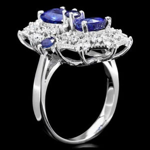 4.30 Carats Natural Blue Sapphire and Diamond 14K Solid White Gold Ring
