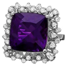 Load image into Gallery viewer, 10.30 Carats Natural Amethyst and Diamond 14K Solid White Gold Ring