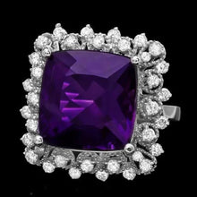 Load image into Gallery viewer, 10.30 Carats Natural Amethyst and Diamond 14K Solid White Gold Ring