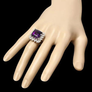 10.30 Carats Natural Amethyst and Diamond 14K Solid White Gold Ring