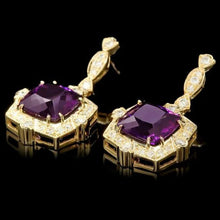 Load image into Gallery viewer, 11.80ct Natural Amethyst and Diamond 14K Solid Yellow Gold Earrings