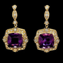 Load image into Gallery viewer, 11.80ct Natural Amethyst and Diamond 14K Solid Yellow Gold Earrings