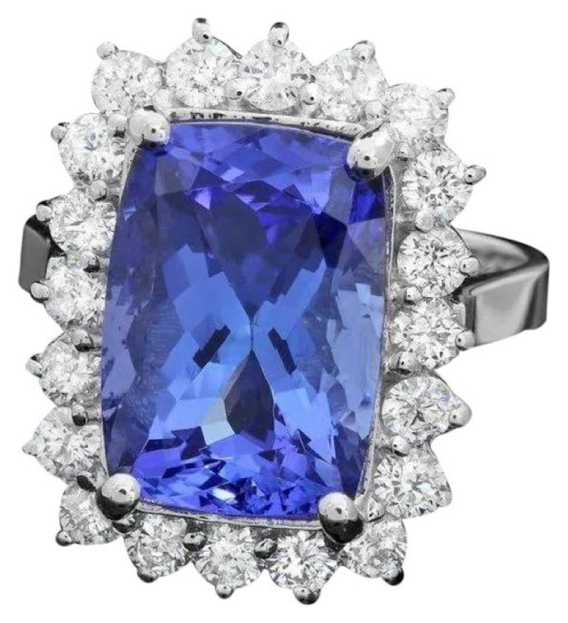 7.90 Carats Natural Tanzanite and Diamond 18K Solid White Gold Ring
