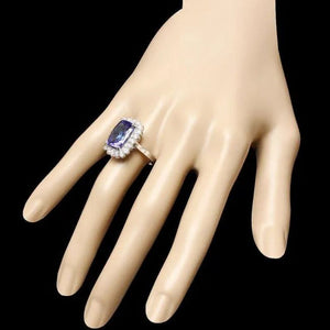 7.90 Carats Natural Tanzanite and Diamond 18K Solid White Gold Ring