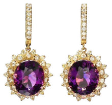 Load image into Gallery viewer, 16.90ct Natural Amethyst and Diamond 14K Solid Yellow Gold Earrings