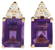 Load image into Gallery viewer, Exquisite 3.20 Carats Natural Amethyst and Diamond 14K Solid Yellow Gold Earrings