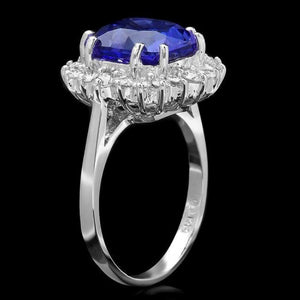 5.60 Carats Natural Tanzanite and Diamond 14k Solid White Gold Ring