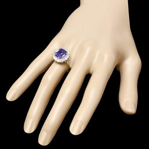 5.60 Carats Natural Tanzanite and Diamond 14k Solid White Gold Ring
