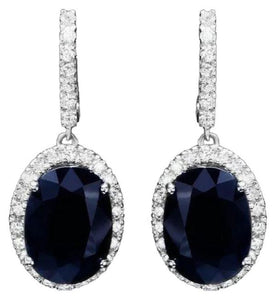 Exquisite 15.30 Carats Natural Sapphire and Diamond 14K Solid White Gold Earrings