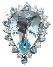 Load image into Gallery viewer, 12.70 Carats Natural Aquamarine and Diamond 14K Solid White Gold Ring