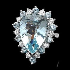 12.70 Carats Natural Aquamarine and Diamond 14K Solid White Gold Ring