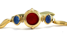 Load image into Gallery viewer, GIROVI Very Impressive Cameo Carnelian Inlay and Sapphire 18K Solid Yellow Gold Designer Bracelet