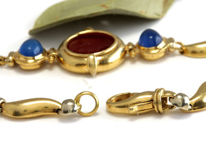 GIROVI Very Impressive Cameo Carnelian Inlay and Sapphire 18K Solid Yellow Gold Designer Bracelet