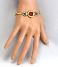 Load image into Gallery viewer, GIROVI Very Impressive Cameo Carnelian Inlay and Sapphire 18K Solid Yellow Gold Designer Bracelet