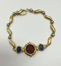 Load image into Gallery viewer, GIROVI Very Impressive Cameo Carnelian Inlay and Sapphire 18K Solid Yellow Gold Designer Bracelet