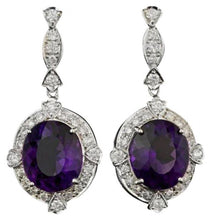 Load image into Gallery viewer, 16.10ct Natural Amethyst and Diamond 14K Solid White Gold Earrings