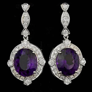 16.10ct Natural Amethyst and Diamond 14K Solid White Gold Earrings