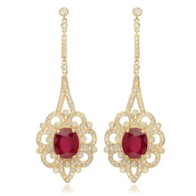 Load image into Gallery viewer, 10.60Ct Natural Ruby and Diamond 14K Solid Yellow Gold Earrings