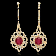 Load image into Gallery viewer, 10.60Ct Natural Ruby and Diamond 14K Solid Yellow Gold Earrings
