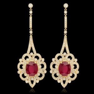 10.60Ct Natural Ruby and Diamond 14K Solid Yellow Gold Earrings