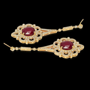 10.60Ct Natural Ruby and Diamond 14K Solid Yellow Gold Earrings