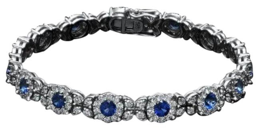 9.40 Natural Blue Sapphire and Diamond 14K Solid White Gold Bracelet