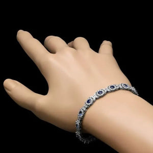 9.40 Natural Blue Sapphire and Diamond 14K Solid White Gold Bracelet