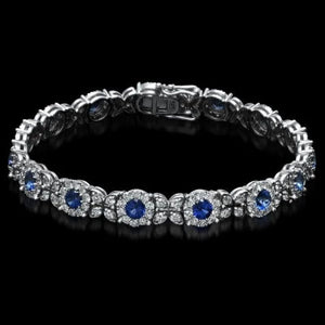 9.40 Natural Blue Sapphire and Diamond 14K Solid White Gold Bracelet