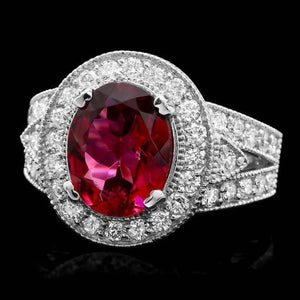 4.70 Carats Natural Tourmaline and Diamond 14K Solid White Gold Ring