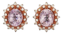 Load image into Gallery viewer, 11.10ct Natural Kunzite and Diamond 14K Solid Rose Gold Earrings