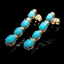 Load image into Gallery viewer, 5.70Ct Natural Turquoise and Diamond 14K Solid Yellow Gold Earrings