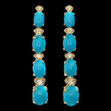 Load image into Gallery viewer, 5.70Ct Natural Turquoise and Diamond 14K Solid Yellow Gold Earrings