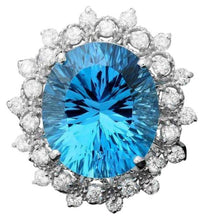 Load image into Gallery viewer, 9.00 Carats Natural Blue Topaz and Diamond 14k Solid White Gold Ring