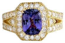 Load image into Gallery viewer, 3.30 Carats Natural Very Nice Looking Tanzanite and Diamond 14K Solid Yellow Gold Ring