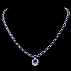 31.10Ct Natural Sapphire and Diamond 14K Solid White Gold Necklace