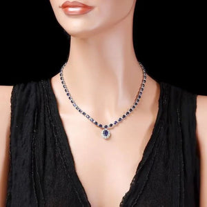 31.10Ct Natural Sapphire and Diamond 14K Solid White Gold Necklace
