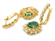 Load image into Gallery viewer, 5.30ct Natural Emerald and Diamond 14K Solid Yellow Gold Earrings