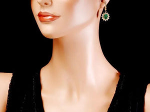 5.30ct Natural Emerald and Diamond 14K Solid Yellow Gold Earrings