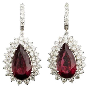 19.20ct Natural Tourmaline and Diamond 14K Solid White Gold Earrings