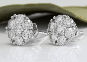 Exquisite 1.60 Carats Natural VVS Diamond 14K Solid White Gold Stud Earrings